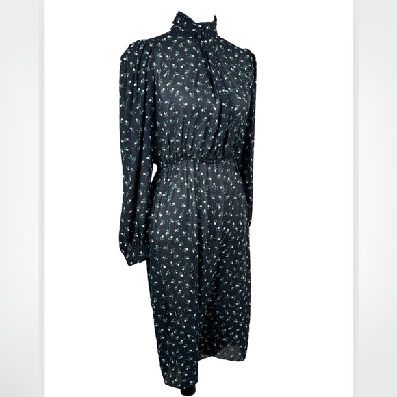 NWT VINTAGE Charlee Allison for Elijay Black Floral Long Sleeve Dress 5/6 - Picture 6 of 13